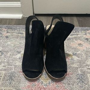 Coke Haan suede peep toe booties